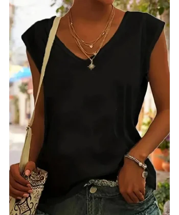 Kadın Kısa Kollu V Yakalı Viskon Bluz