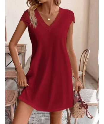 Kadın Kısa Kollu V Yakalı Viskon Elbise