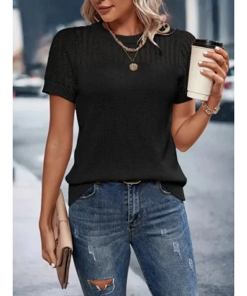 Kadın Kısa Kollu Yaka Detay Triko Bluz