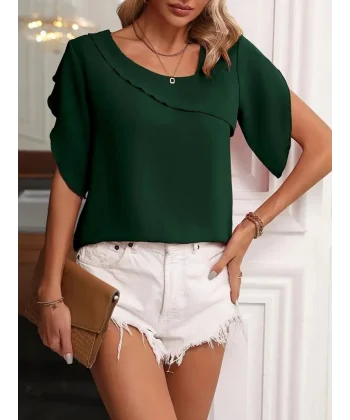 Kadın Kısa Kollu Yaka Ve Kol Detay Jesica Bluz