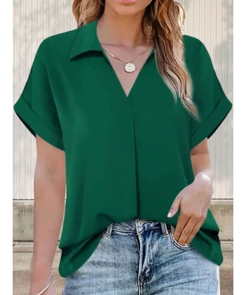 Kadın Kısa Kollu Yakalı Uzun Sandy Bluz