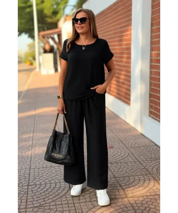 Kadın Kısa Kollu Yakası Açık Aerobin Bluz Ve Pantolon Ikili Takım