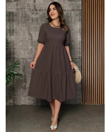 Kadın Kısa Kollu Yakası Açık Katlı Bürümcük Balon Elbise