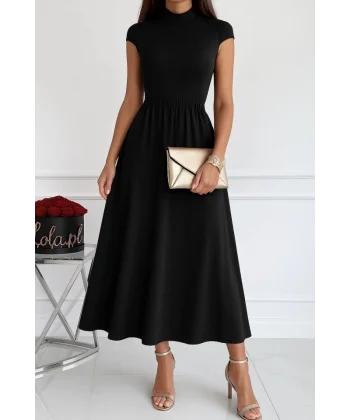 Kadın Kısa Kollu Yarı Balıkçı Yaka Viskon Elbise