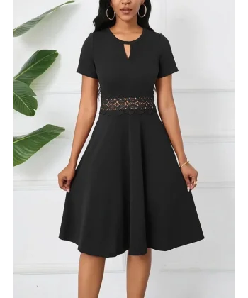 Kadın Kısa Kollu Yuvarlak Yaka Damla Detaylı Janjan Elbise