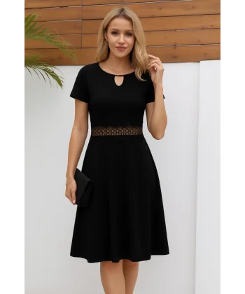 Kadın Kısa Kollu Yuvarlak Yaka Damla Detaylı Janjan Elbise