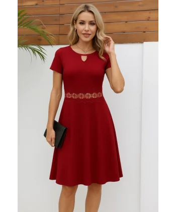 Kadın Kısa Kollu Yuvarlak Yaka Damla Detaylı Janjan Elbise