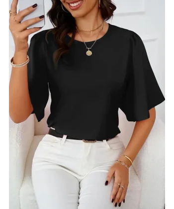 Kadın Kısa Kollu Yuvarlak Yaka Sandy Bluz