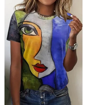 Kadın Kısa Kollu Yüz Baskılı Süprem Tshirt