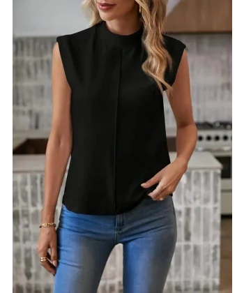 Kadın Kısa Reglan Kollu Yarı Balıkçı Yaka Ithal Krep Bluz