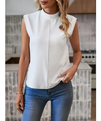 Kadın Kısa Reglan Kollu Yarı Balıkçı Yaka Ithal Krep Bluz