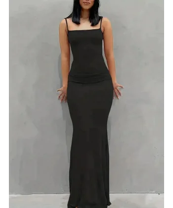 Kadın Kolsuz Askılı Bodycon Uzun Viskon Elbise