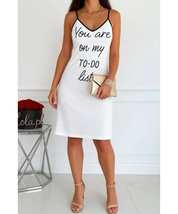 Kadın Kolsuz Askılı Sırt çapraz Detay To Do List Baskı Süprem Gecelik Elbise