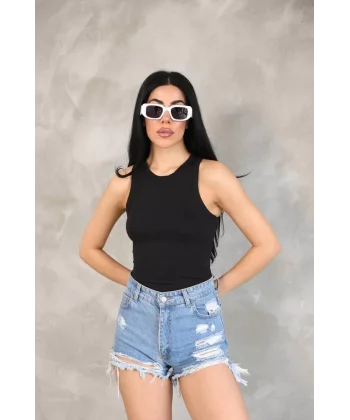 Kadın Kolsuz Badi bluz - Siyah