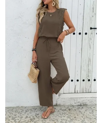 Kadın Kolsuz Bisiklet Yaka Aerobin Bluz Ve Bağcıklı Pantolon