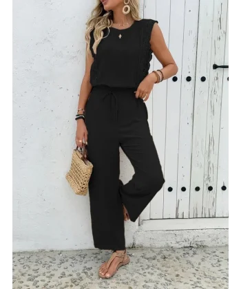 Kadın Kolsuz Bisiklet Yaka Aerobin Bluz Ve Bağcıklı Pantolon