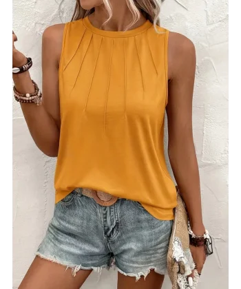 Kadın Kolsuz Bisiklet Yaka önden şerit Detaylı Viskon Bluz