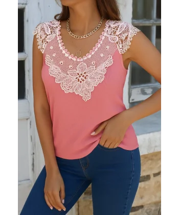 Kadın Kolsuz Dantel Yaka Kaşkorse Bluz