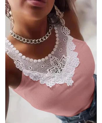 Kadın Kolsuz Dantel Yaka Kaşkorse Bluz