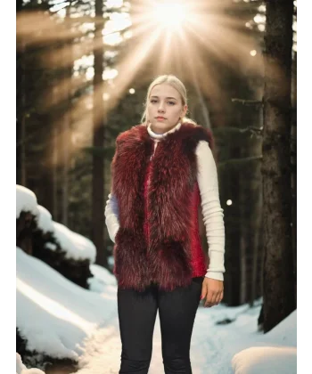 Kadın Kolsuz Fermuarlı Yelek - Kırmızı