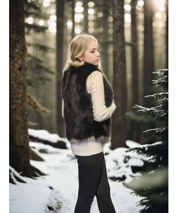 Kadın Kolsuz Fermuarlı Yelek - Siyah