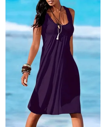 Kadın Kolsuz Göğüs Altı Pileli Viskon Elbise