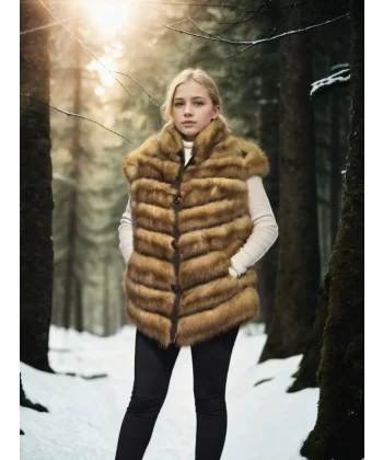 Kadın Kolsuz Hakiki Kürk - Kahve