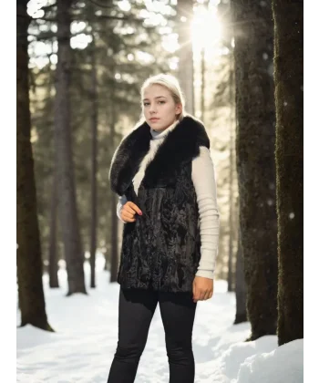 Kadın Kolsuz Hakiki Kürk - Siyah