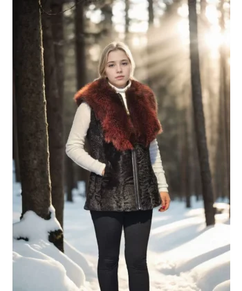 Kadın Kolsuz Hakiki Kürk - Siyah