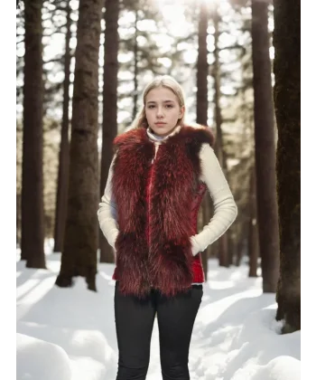 Kadın Kolsuz Hakiki Yelek - Fuşya