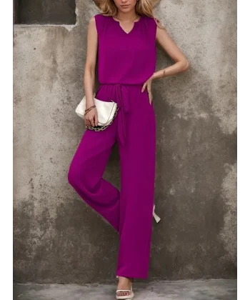 Kadın Kolsuz V Yakalı Aerobin Bluz Ve Belden Kuşaklı Pantolon Ikili Takım