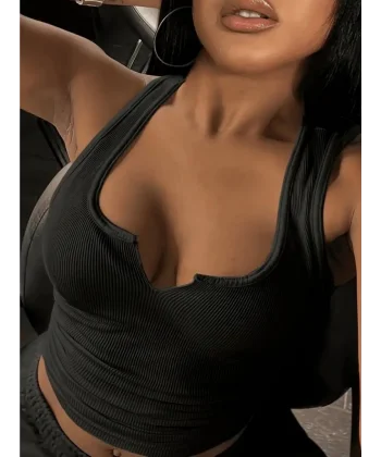 Kadın Kolsuz V Yakalı Kaşkorse Bluz