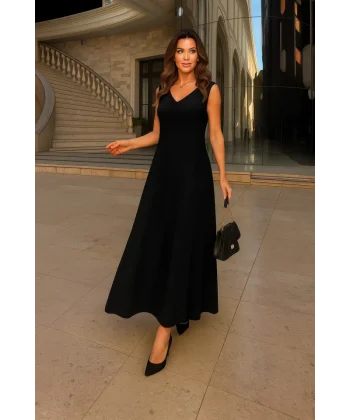 Kadın Kolsuz V Yakalı Maksi Boy Ithal Keten Elbise