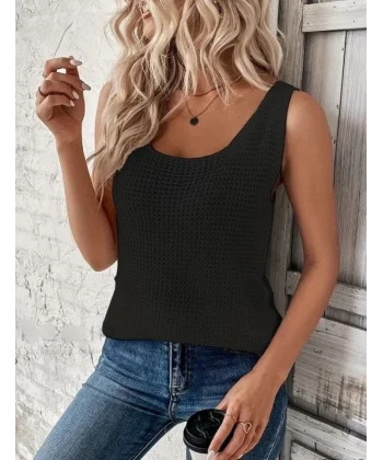 Kadın Kolsuz Yuvarlak Yaka Triko Bluz