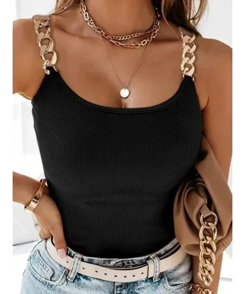 Kadın Kolsuz Zincir Askılı Kaşkorse Bodycon Bluz
