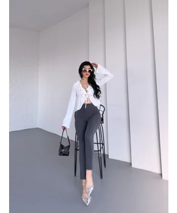 Kadın Krep Kumaş çimalı Yüksek Bel Pantolon