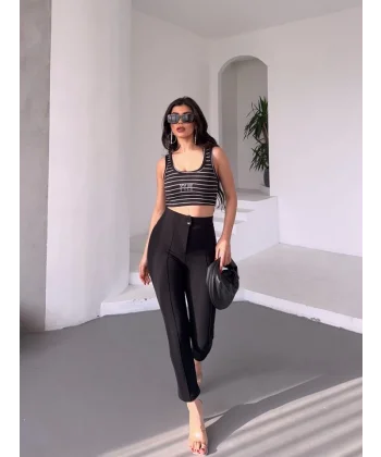 Kadın Krep Kumaş çimalı Yüksek Bel Pantolon