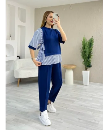 Kadın Kristal 2 Iplik Kumaş Yanları çizgili Takım