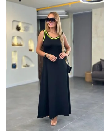 Kadın Kristal Kumaş Askılı Maxi Boy Biyeli Elbise