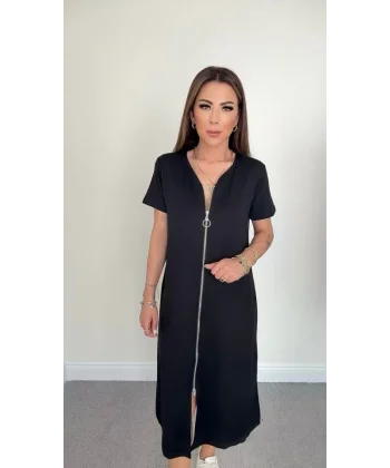 Kadın Kristal Kumaş Fermuar Detaylı Elbise