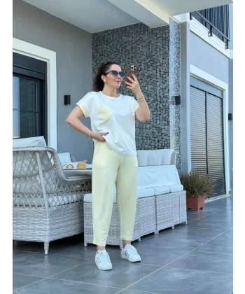 Kadın Kristal Kumaş Garnili Cep Detaylı Ikili Takım