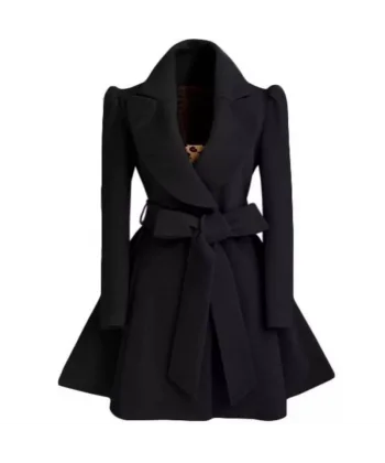 Kadın Kuşak Detaylı Eteği Volanli İthal Kaşe Kaban