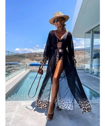 Kadın Leopar Detay şifon Pareo