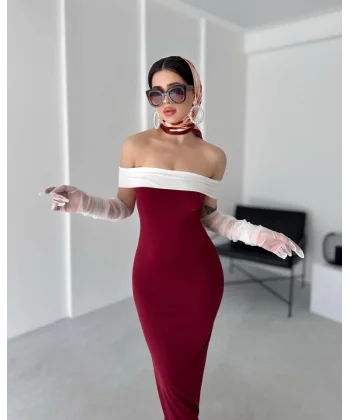 Kadın Madonna Yaka Maxı Boy Elbıse