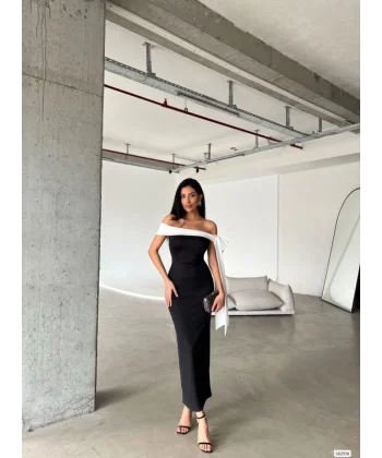 Kadın Madonna Yaka Skuba Krep Kumaş Kurdale Detay Elbise