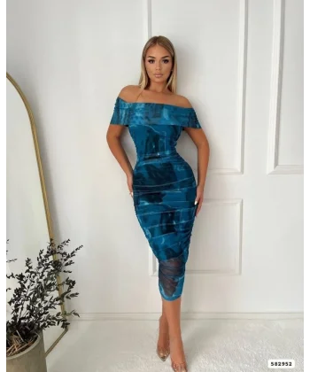 Kadın Madonna Yaka Tül Elbise