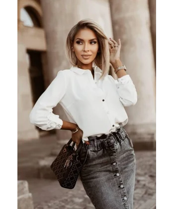 Kadın Metal Düğmeli Dokuma Viskon Kumaş Gömlek