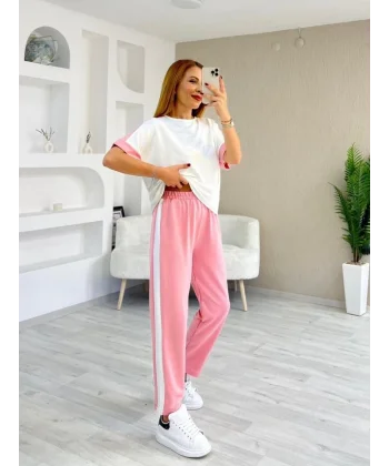 Kadın Modal Dokulu Kumaş Yanı şeritli Takım