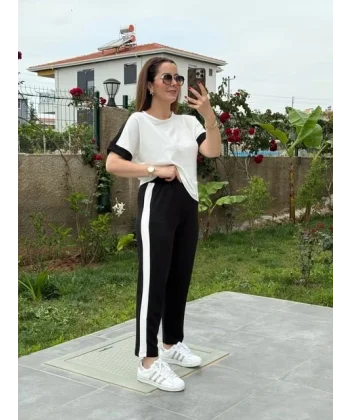 Kadın Modal Dokulu Kumaş Yanı şeritli Takım