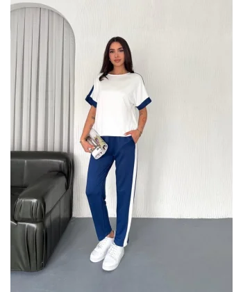 Kadın Modal Dokulu Kumaş Yanı şeritli Takım